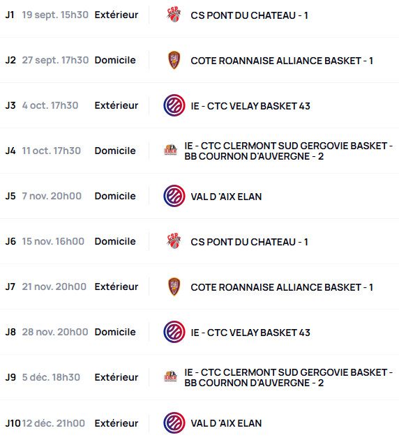 Calendrier des matchs PNF